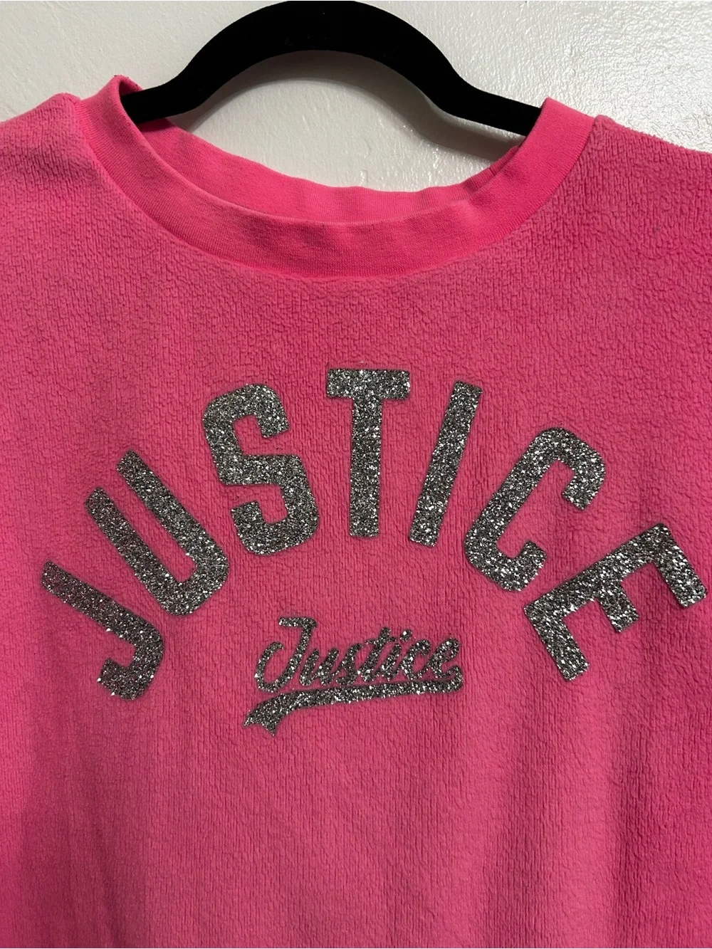 Justice Hot Pink Fleece Crewneck with Glitter Logo